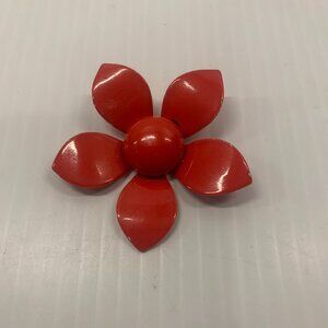 Vintage metal red flower brooch from the 60's.